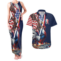 French American Heritage Month Couples Matching Tank Maxi Dress and Hawaiian Shirt Gallic Rooster And Bald Eagle