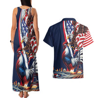 French American Heritage Month Couples Matching Tank Maxi Dress and Hawaiian Shirt Gallic Rooster And Bald Eagle