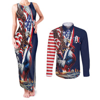 French American Heritage Month Couples Matching Tank Maxi Dress and Long Sleeve Button Shirt Gallic Rooster And Bald Eagle