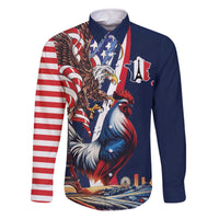 French American Heritage Month Family Matching Off The Shoulder Long Sleeve Dress and Hawaiian Shirt Gallic Rooster And Bald Eagle