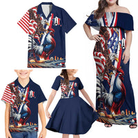 French American Heritage Month Family Matching Off Shoulder Maxi Dress and Hawaiian Shirt Gallic Rooster And Bald Eagle