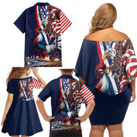 French American Heritage Month Family Matching Off Shoulder Short Dress and Hawaiian Shirt Gallic Rooster And Bald Eagle