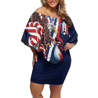 French American Heritage Month Family Matching Off Shoulder Short Dress and Hawaiian Shirt Gallic Rooster And Bald Eagle