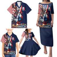 French American Heritage Month Family Matching Puletasi and Hawaiian Shirt Gallic Rooster And Bald Eagle