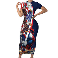 French American Heritage Month Family Matching Short Sleeve Bodycon Dress and Hawaiian Shirt Gallic Rooster And Bald Eagle