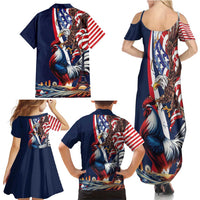 French American Heritage Month Family Matching Summer Maxi Dress and Hawaiian Shirt Gallic Rooster And Bald Eagle