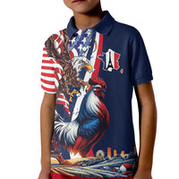French American Heritage Month Kid Polo Shirt Gallic Rooster And Bald Eagle