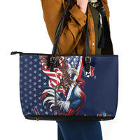 French American Heritage Month Leather Tote Bag Gallic Rooster And Bald Eagle