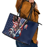 French American Heritage Month Leather Tote Bag Gallic Rooster And Bald Eagle