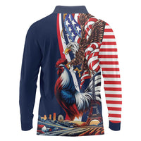 French American Heritage Month Long Sleeve Polo Shirt Gallic Rooster And Bald Eagle