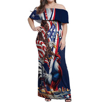 French American Heritage Month Off Shoulder Maxi Dress Gallic Rooster And Bald Eagle