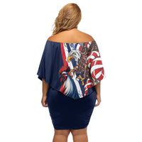 French American Heritage Month Off Shoulder Short Dress Gallic Rooster And Bald Eagle