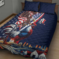 French American Heritage Month Quilt Bed Set Gallic Rooster And Bald Eagle