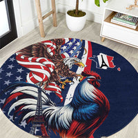 French American Heritage Month Round Carpet Gallic Rooster And Bald Eagle