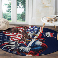 French American Heritage Month Round Carpet Gallic Rooster And Bald Eagle
