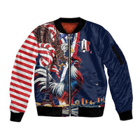 French American Heritage Month Sleeve Zip Bomber Jacket Gallic Rooster And Bald Eagle