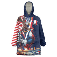 French American Heritage Month Wearable Blanket Hoodie Gallic Rooster And Bald Eagle