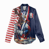French American Heritage Month Women Casual Shirt Gallic Rooster And Bald Eagle