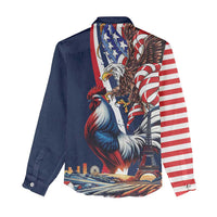 French American Heritage Month Women Casual Shirt Gallic Rooster And Bald Eagle