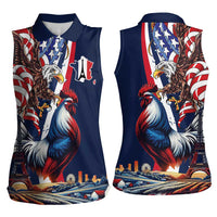 French American Heritage Month Women Sleeveless Polo Shirt Gallic Rooster And Bald Eagle