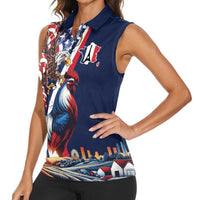 French American Heritage Month Women Sleeveless Polo Shirt Gallic Rooster And Bald Eagle