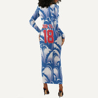 Custom Football Cape Verde Blue Sharks Long Sleeve Bodycon Dress Rise Again Island