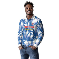 Custom Football Cape Verde Blue Sharks Long Sleeve Polo Shirt Rise Again Island