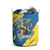 Sweden Flag Day Laundry Basket Majestic Elk Floral Nordic Heritage