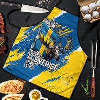 Sweden Flag Day Apron Majestic Elk Floral Nordic Heritage