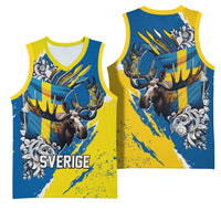 Sweden Flag Day Basketball Jersey Majestic Elk Floral Nordic Heritage