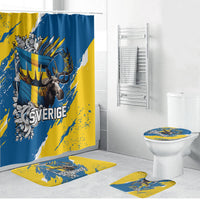 Sweden Flag Day Bathroom Set Majestic Elk Floral Nordic Heritage