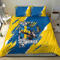Sweden Flag Day Bedding Set Majestic Elk Floral Nordic Heritage