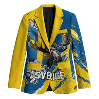 Sweden Flag Day Blazer Majestic Elk Floral Nordic Heritage