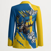 Sweden Flag Day Blazer Majestic Elk Floral Nordic Heritage