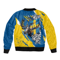 Sweden Flag Day Bomber Jacket Majestic Elk Floral Nordic Heritage