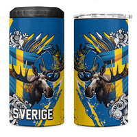 Sweden Flag Day 4 in 1 Can Cooler Tumbler Majestic Elk Floral Nordic Heritage