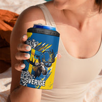 Sweden Flag Day 4 in 1 Can Cooler Tumbler Majestic Elk Floral Nordic Heritage