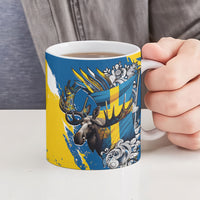 Sweden Flag Day Ceramic Mug Majestic Elk Floral Nordic Heritage