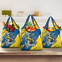 Sweden Flag Day Grocery Bag Majestic Elk Floral Nordic Heritage
