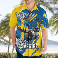 Sweden Flag Day Hawaiian Shirt Majestic Elk Floral Nordic Heritage