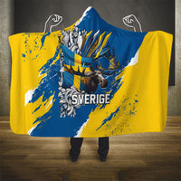 Sweden Flag Day Hooded Blanket Majestic Elk Floral Nordic Heritage