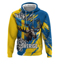 Sweden Flag Day Hoodie Majestic Elk Floral Nordic Heritage