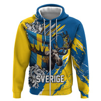 Sweden Flag Day Hoodie Majestic Elk Floral Nordic Heritage