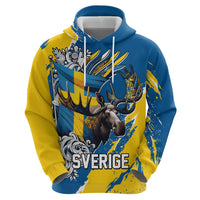 Sweden Flag Day Hoodie Majestic Elk Floral Nordic Heritage