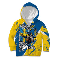 Sweden Flag Day Kid Hoodie Majestic Elk Floral Nordic Heritage