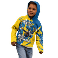 Sweden Flag Day Kid Hoodie Majestic Elk Floral Nordic Heritage