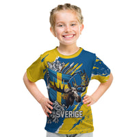 Sweden Flag Day Kid T Shirt Majestic Elk Floral Nordic Heritage