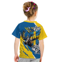 Sweden Flag Day Kid T Shirt Majestic Elk Floral Nordic Heritage