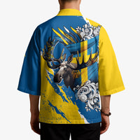 Sweden Flag Day Kimono Majestic Elk Floral Nordic Heritage