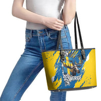 Sweden Flag Day Leather Tote Bag Majestic Elk Floral Nordic Heritage